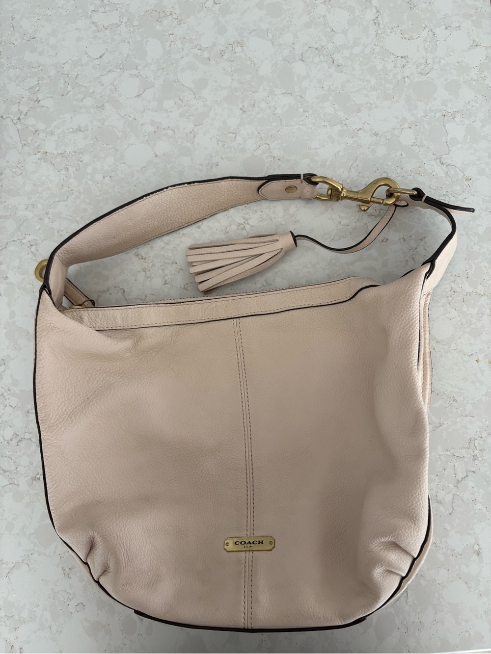 Coach Pebbled Leather Shoulder Hobo in Light Beige with Gold Hardware